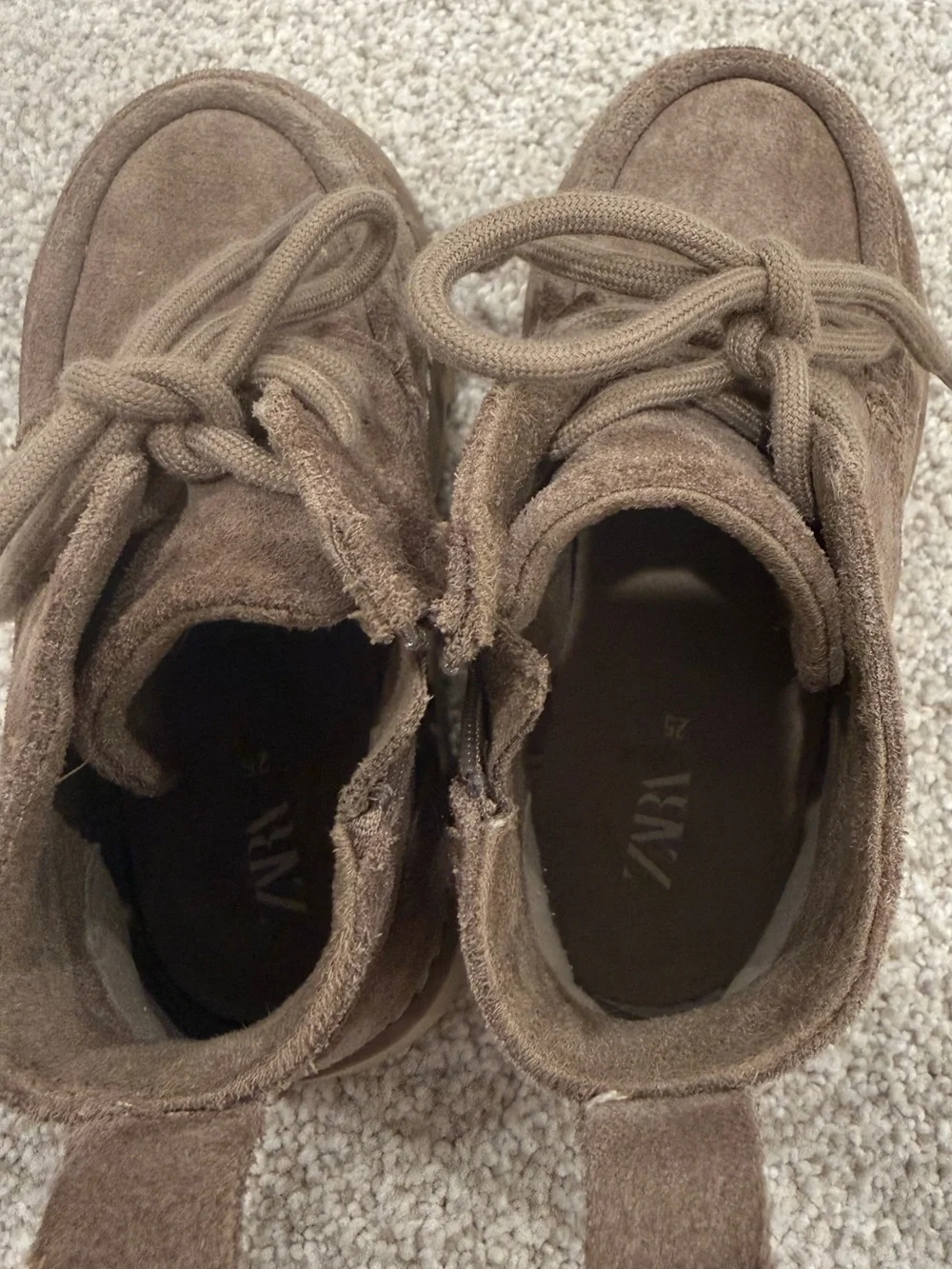 Zara Kids Chocolate Brown Suede Lace-Up Boots